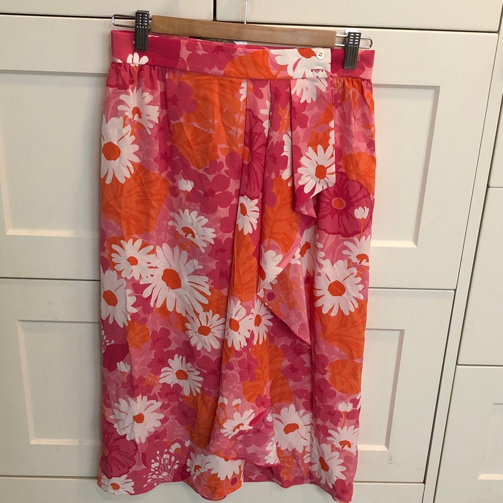 Michael Kors Pink & Orange Floral Midi Skirt